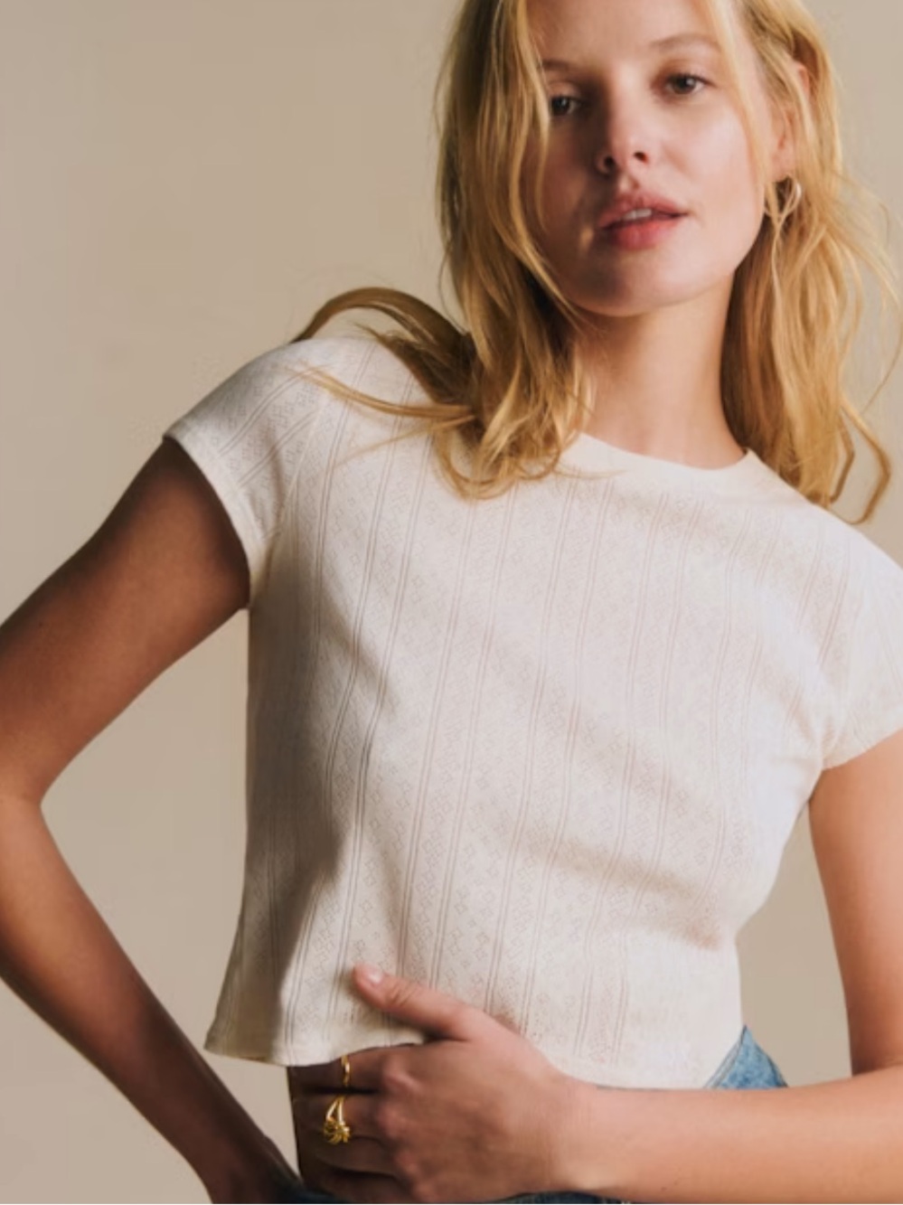 Sezane Camil T-Shirt Cream Pointelle